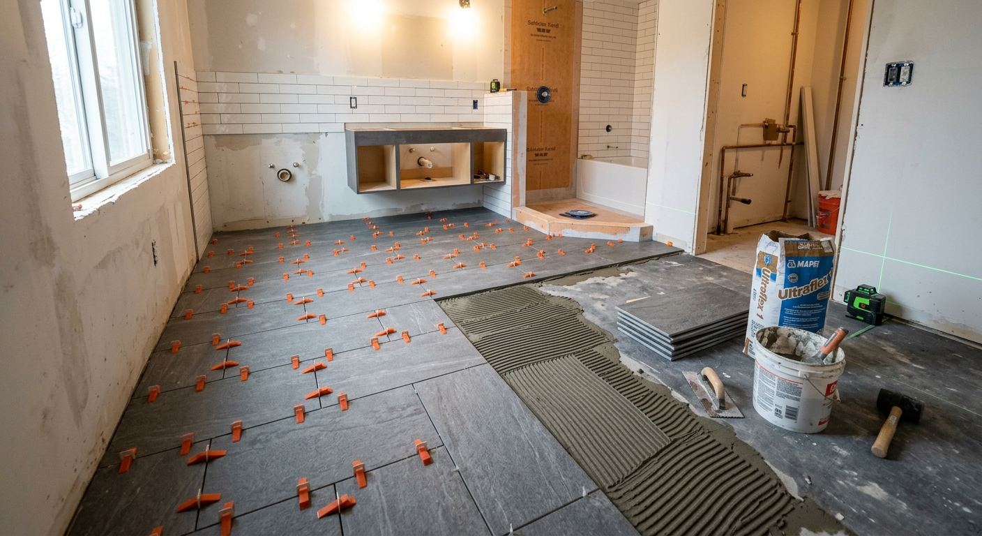 Bathroom remodel in Summerland — new tile and shower