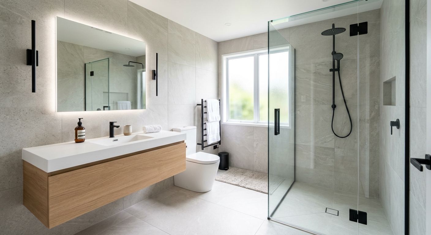 Modern bathroom renovation in Westsyde, British Columbia